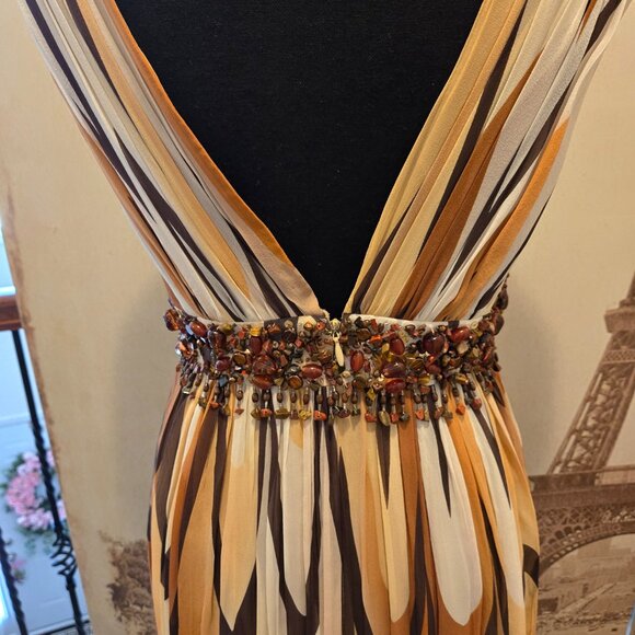 BCBG MaxAzria 2 stripe Beaded empire waist silk dress Size 6 - Picture 4 of 4